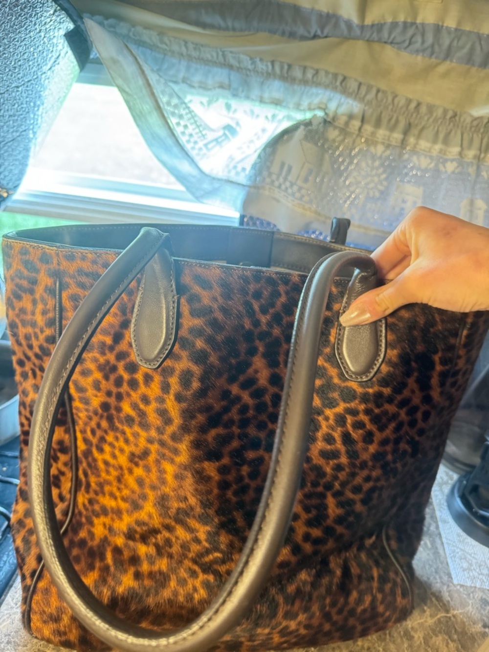 Luxury IACUUC pony fur leopard print tote bag
